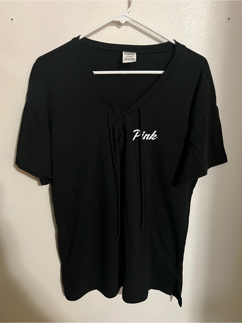 PINK VICTORIA'S SECRET Lightweight Corset Neck Logo T Shirt Black White Wms Sz L